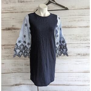 Loft Navy Blue Eyelet Bell Sleeve Shift Dress XS